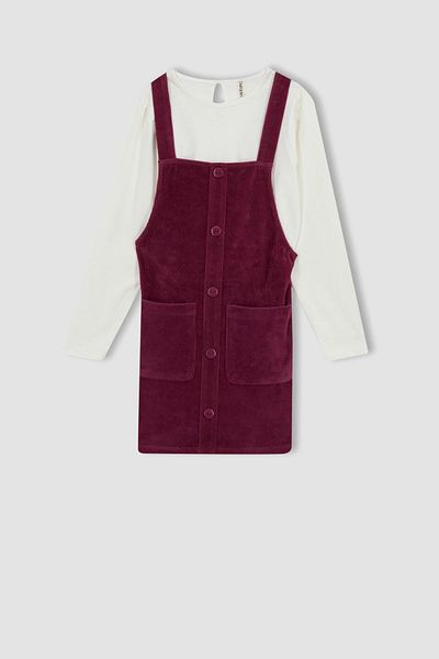 DeFacto Mädchen-Langarm-T-Shirt-Samt-Salopet-Kleid, 2-teiliges Set Z2239a622wn