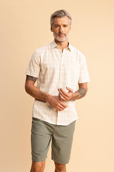 DeFacto Regular Fit Patterned Linen Blended Short Sleeve Shirt Z5588az23sm
