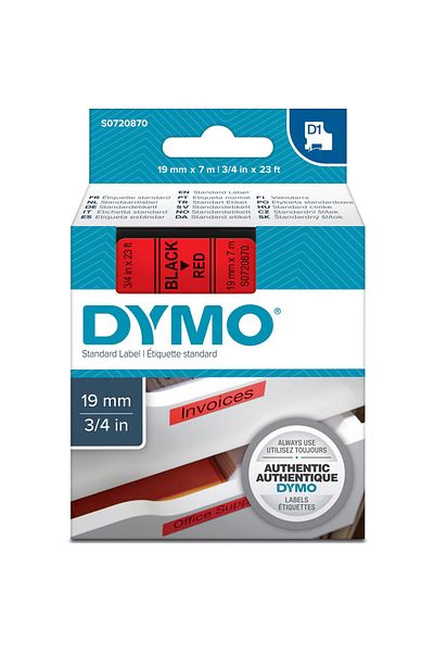Dymo شريط D1 - 19 مم × 7 متر، أحمر/أسود، موديل 45807