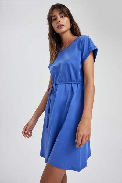 DeFacto A Kesim Bisiklet Yaka Mini Kısa Kollu %100 Pamuk Elbise T8057az23sm