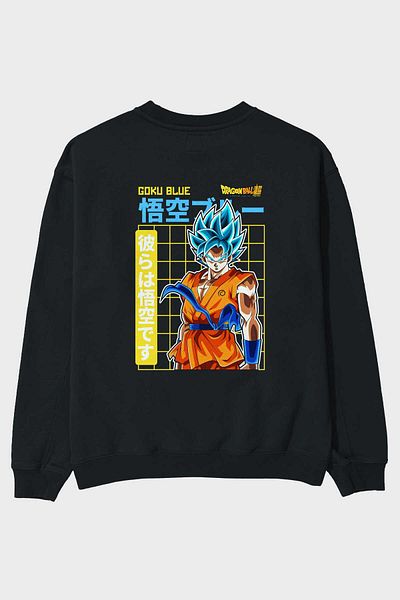Ankhises Hanorac supradimensionat negru cu imprimeu pe spate GOKU 1, bărbați, femei, cu gât crepus
