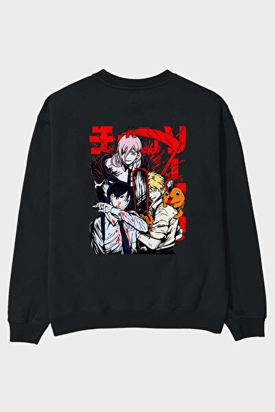 Ankhises CHAINSAWMAN CREW Аніме з принтом на спині Чорний оверсайз-светр Чоло...