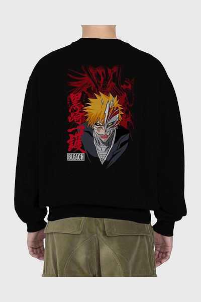 Ankhises ICHIGO KUROSAKI VIZARD Hanorac supradimensionat negru cu imprimeu pe spate, bărbați, femei, cu gât crepus