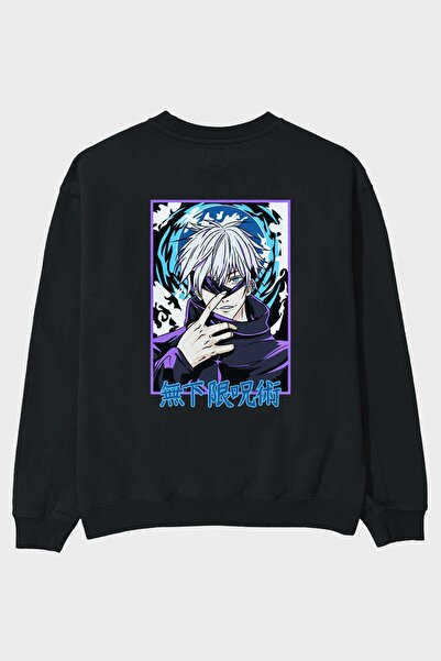 Ankhises SATORU GOJO 3 Anime Back Štampano Crna Oversize kroj Dukserica Muška...
