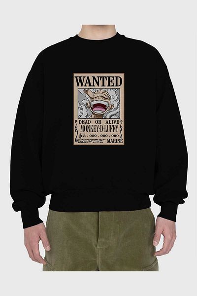 Ankhises CARTEL LUFFY GEAR 5 Hanorac supradimensionat negru cu imprimeu anime pentru bărbați și femei cu gât crepus