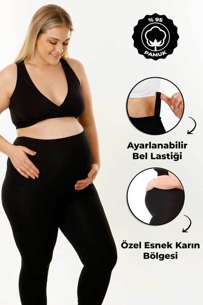 MS HAMİLE İÇ GİYİM HG0031 Model de colanți negri de maternitate - talie regla...