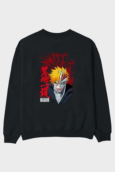 Ankhises ICHIGO KUROSAKI VIZARD Hanorac supradimensionat negru cu imprimeu pe spate, bărbați, femei, cu gât crepus