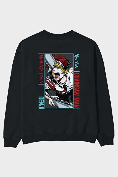 Ankhises Denji Chainsaw Man Anime Back Štampano Crna Oversize kroj Dukserica ...