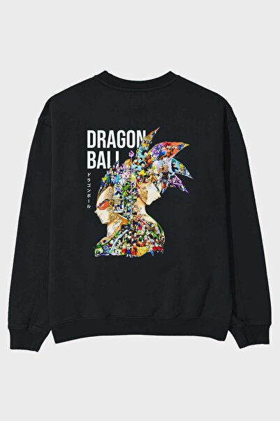 Ankhises DRAGON BALL ART (5) Hanorac oversize negru cu imprimeu pe spate pent...