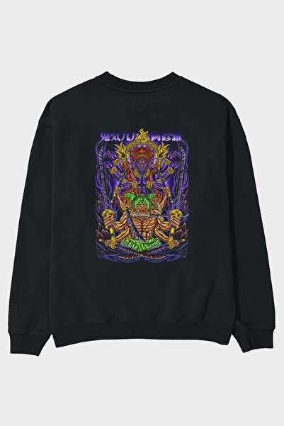 Ankhises RORONOA ZORO 2 Anime Back Printed Black Oversized Sweatshirt Men Wom...