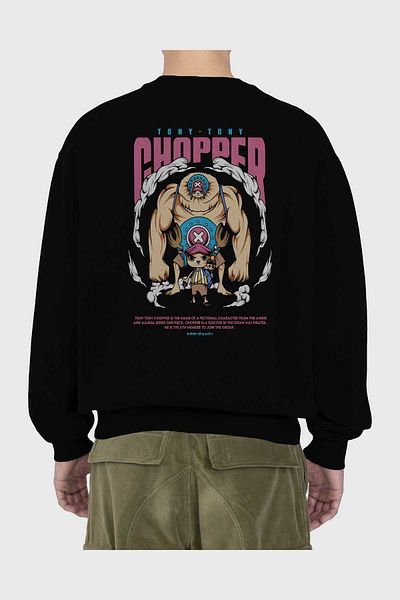Ankhises Tony Tony Chopper Hanorac oversize negru cu imprimeu pe spate, bărbați, femei, cu gâtul turn