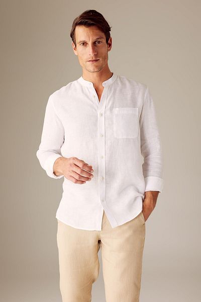 DeFacto Modern Fit Stand Collar 100% Linen Long Sleeve Shirt Z7053az23sm