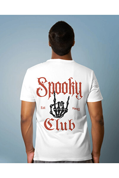 AEMİ Unisex majica Spooky Club spreda i sa zadnje strane Štampano Oversize kr...