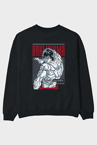 Ankhises BAKI HANMA Anime Back Štampano Crna Oversize kroj Dukserica Muškarci...