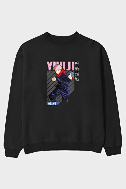 Ankhises Yuuji Itadori Anime Front Štampano Crna Oversize kroj Dukserica Mušk...