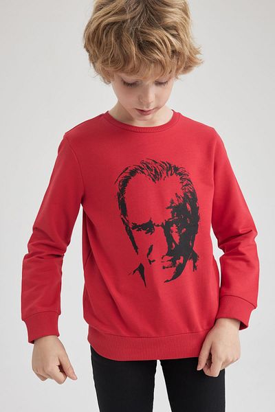 DeFacto Boys Atatürk nyomtatott legénynyakú piros pulóver Z7680a623sp