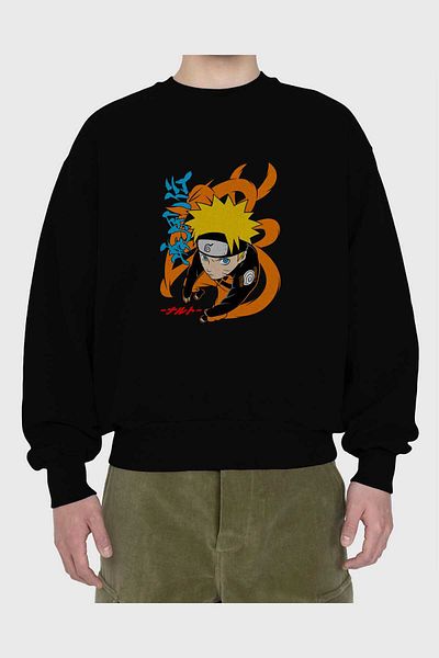 Ankhises Naruto uzumaki 1 Hanorac supradimensionat negru cu imprimeu în față anime pentru bărbați și femei cu gât crepus