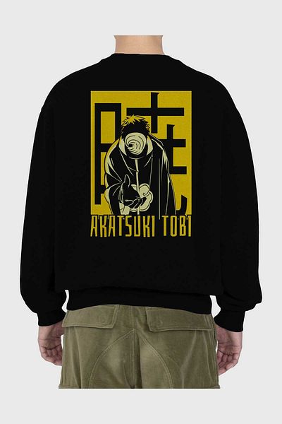 Ankhises AKATSUKI OBITO NARUTO Hanorac supradimensionat negru cu imprimeu pe spate, bărbați, femei, cu gât crepus