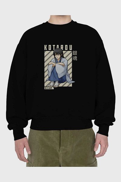 Ankhises Kotarou Katsura GINTAMA Hanorac supradimensionat negru cu imprimeu în față anime pentru bărbați și femei cu gât crepus