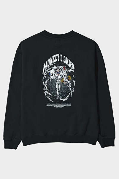 Ankhises Monkey D. Garp Anime Back Štampano Crna Oversize kroj Dukserica Mušk...