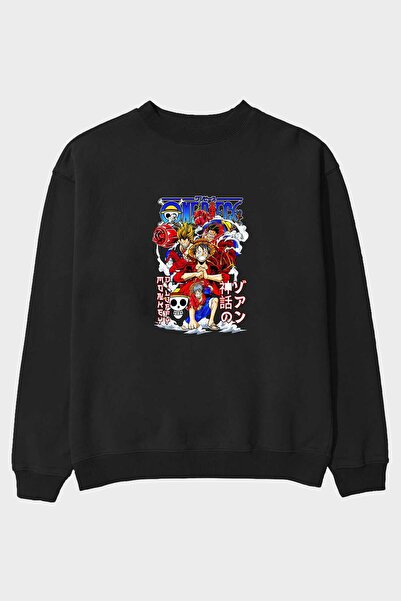 Ankhises MONKEY D. LUFF-ONE PIECE 2 Anime Front Štampano Crna Oversize kroj D...