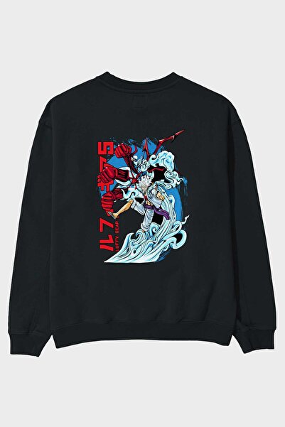 Ankhises MONKEY D. LUFFY GEAR5 2 Anime Back Štampano Crna Oversize kroj Dukse...