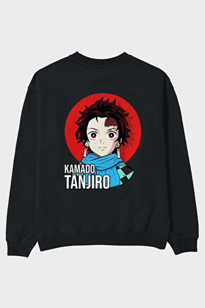 Ankhises TANJIRO KAMADO Anime Back Štampano Crna Oversize kroj Dukserica Mušk...
