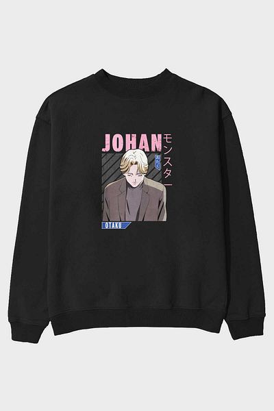 Ankhises Johan Liebert MONSTER Hanorac supradimensionat negru cu imprimeu în față Anime pentru bărbați și femei cu gât crepus