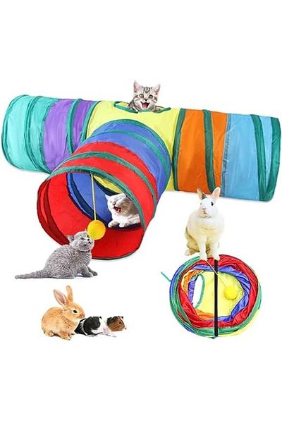 Demirhan Group T Shape Cat Tunnel Folding Rainbow T Cat Tunnel Pet Playing Tunnel