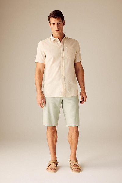 DeFacto Regular Fit Polo Collar Linen Blended Short Sleeve Shirt W7947az23sm