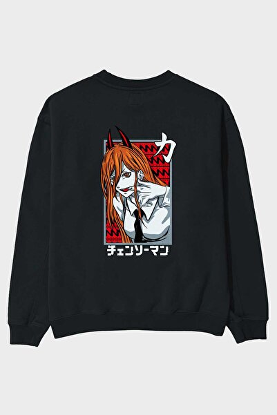 Ankhises CHAINSAWMAN POWER Аніме з принтом на спині Чорний оверсайз-светр Чол...
