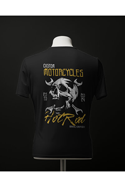 AEMİ Tricou supradimensionat cu imprimeu pe spate pentru motociclete Hotrod B...