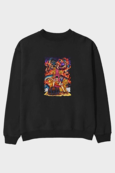 Ankhises MONKEY D. LUFFY 1 - Anime crna Oversize kroj majica, muška/ženska ok...