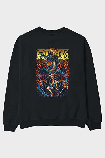 Ankhises MONKEY D. LUFF-ONE PIECE Anime Back Štampano Crna Oversize kroj Duks...