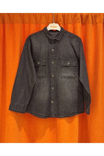 özk kids Çift Cepli Denim Gömlek 11-16 Yaş Antrasit 13-14 Yaş