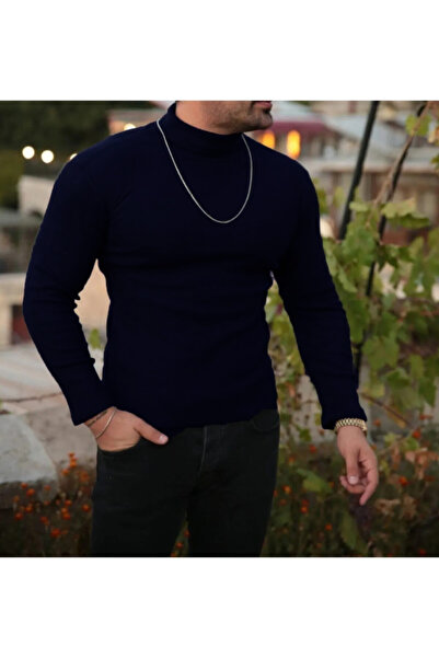 NetsaTekstil Lacivert Uzun Kollu Yarım Boğazlı Balıkçı Yaka Likralı Penye Badi Body