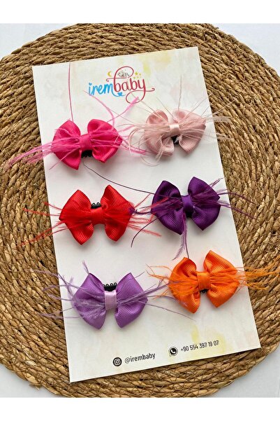 irembaby 6'lı Set Bebek - Çocuk Saçsız Bebek Tokası Seti Fiyonklu Tüylü Toka Set