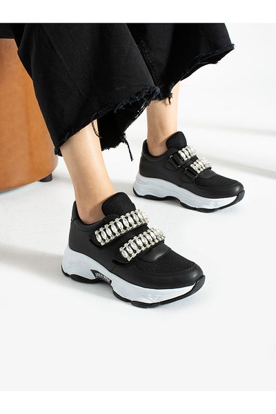 Alemdar Shoes Pantofi de damă BONITA Black Velcro Stone Detail