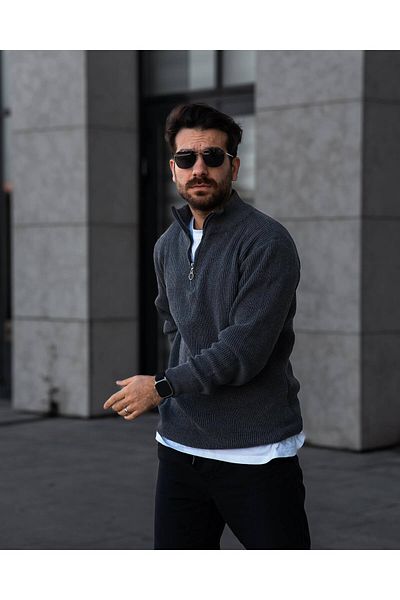 mayastyle men's knitwear sweater half zipper plain thessaloniki fabric