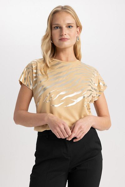 DeFacto Traditional Crew Neck Zebra Print Short Sleeve T-Shirt Z6451az23sp