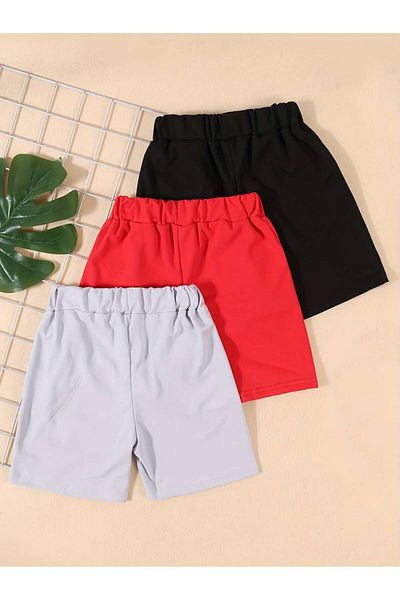 Machetta Children's Set of 3 Printed Plain Summer Short Shorts - Casual Short Shorts