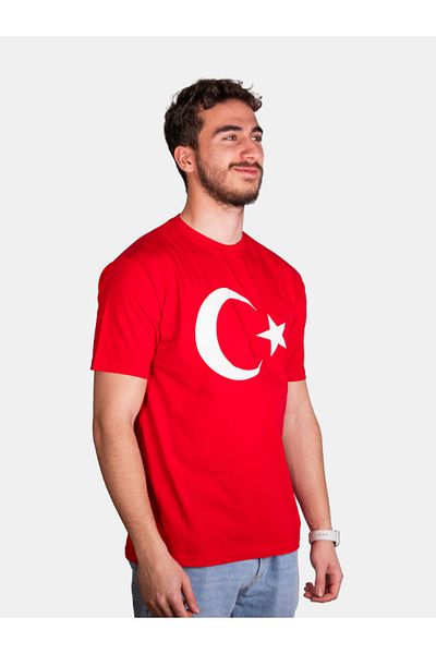 Çapıt Unisex 100% Cotton Standard Cut Crew Neck Short Sleeve White Turkish Flag Printed T-Shirt