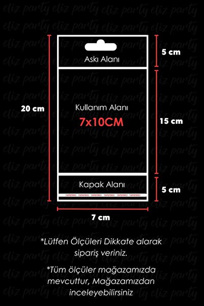 Eliz Party 7x20cm Askılı Bantlı Jelatin OPP Poşet Kurabiye Aksesuar Hediye Paketleme Raf Poşeti 100 Adet