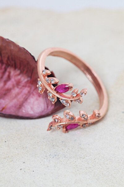 LOTUS GÜMÜŞ Akasya Çiçeği Fuşya Ayarlanabilir 14 K Rose Altın Kaplama Kadın Yüzük