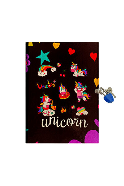 FOTOBASKICI Unicorn Kilitli Kız Çocuk Günlük Anı Defteri