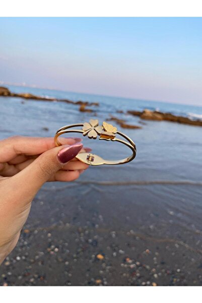TAKILI KAL Yoncalı Kelebekli Çelik Kelepçe Bileklik