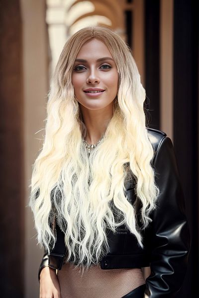 KONAK PERUK Platinum Ombreli Fiber Synthetic Long Water Wave Wig - Auburn