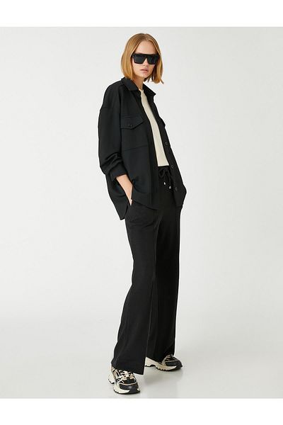 Koton Wide Leg Trousers Ribbed Tie Waist