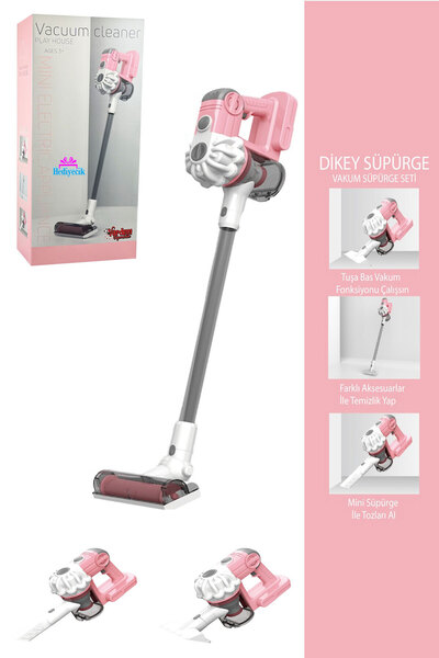 hediyecik Oyuncak Sesli ve Işıklı Pembe Dikey Süpürge 3'ü 1 Arada