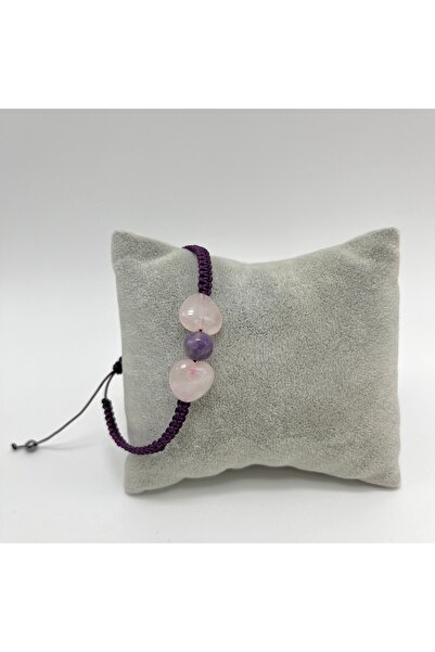 YILDIZ DOĞAL TAŞ Sertifikalı Kalp Şekilli Pembe Kuvars ve Ametist El Yapımı M...